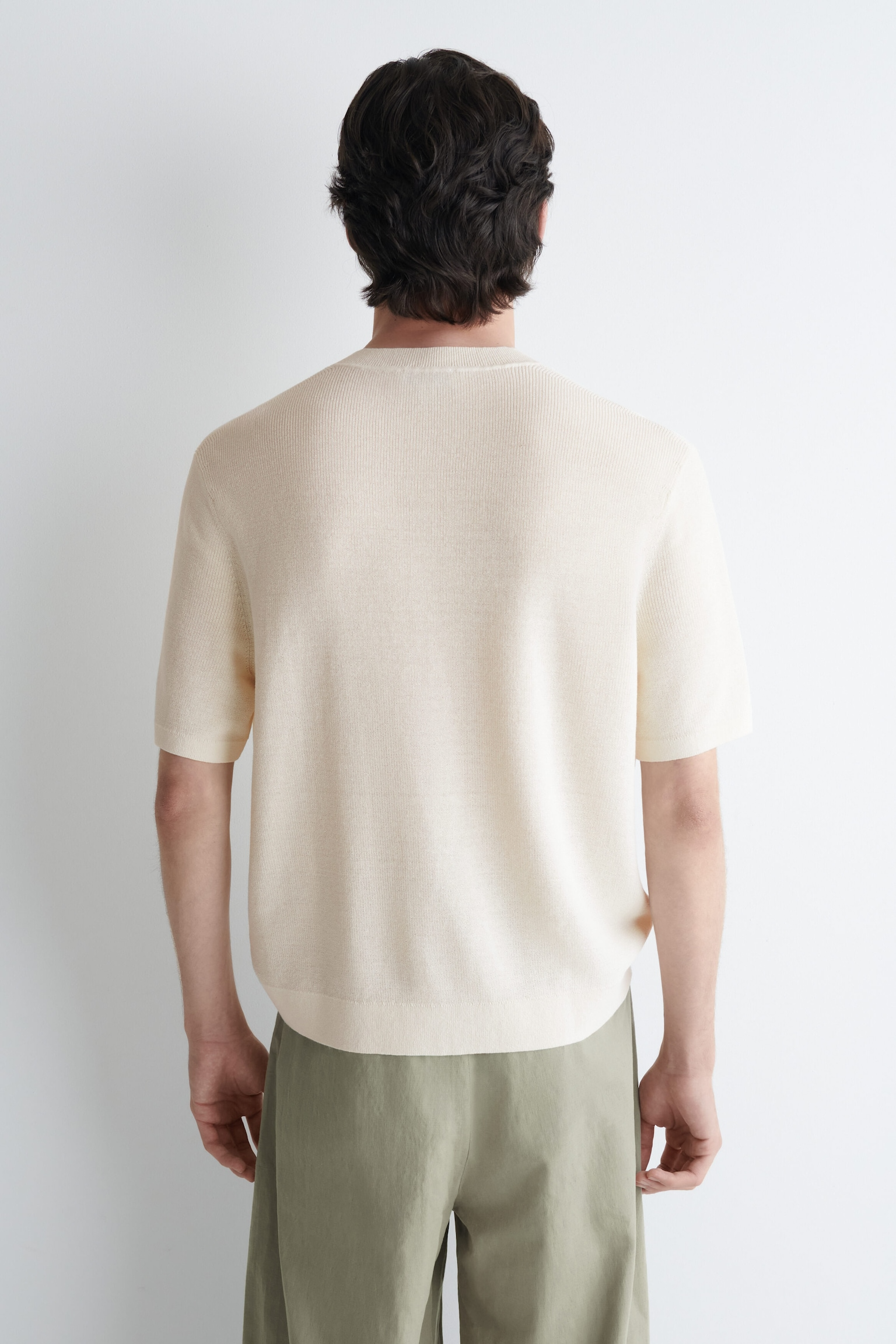 Off White Knit Henley T-Shirt — Men's Short Sleeve Relaxed Summer Top
