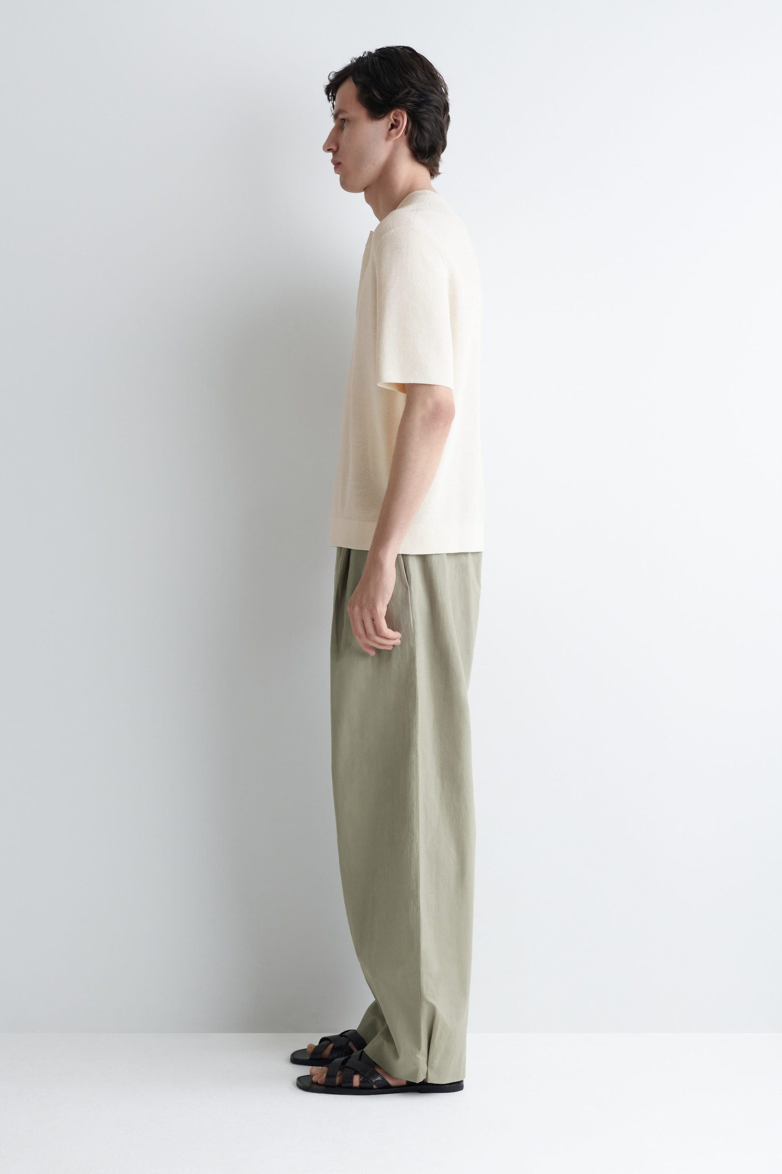 Off White Knit Henley T-Shirt — Men's Short Sleeve Relaxed Summer Top