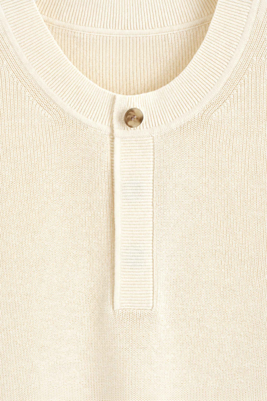 Off White Knit Henley T-Shirt — Men's Short Sleeve Relaxed Summer Top