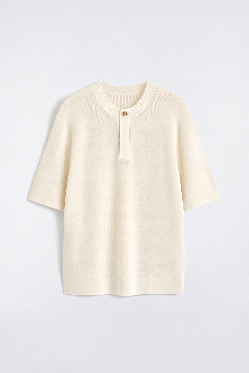 Off White Knit Henley T-Shirt — Men's Short Sleeve Relaxed Summer Top