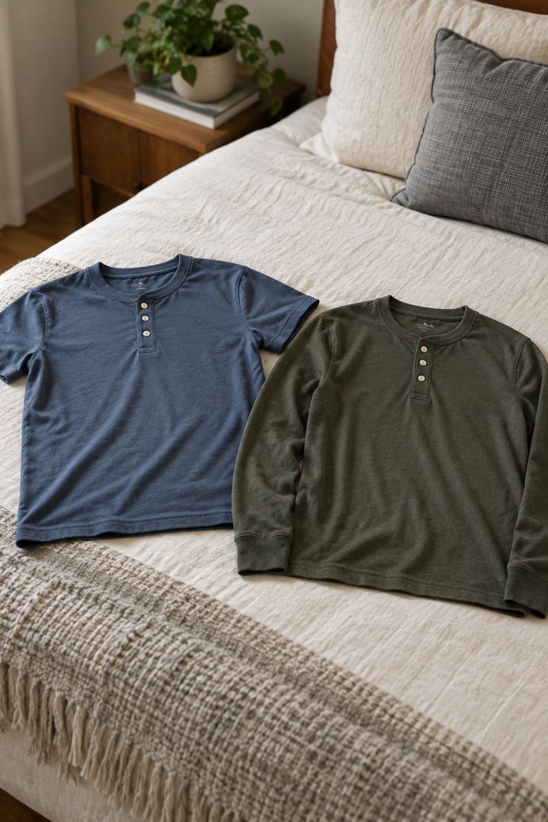 Short sleeve and long sleeve henley fit guide