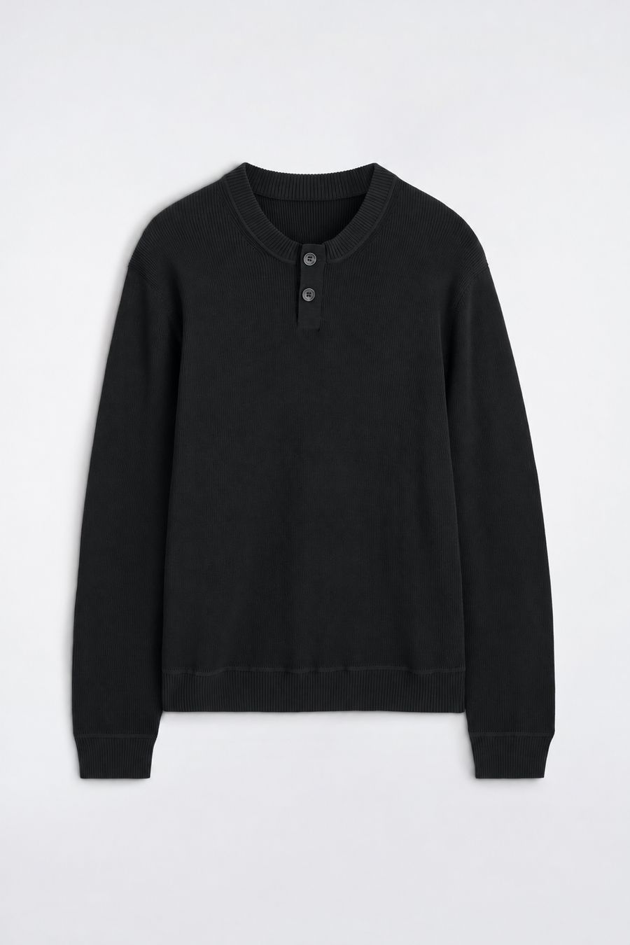 Black Ribbed Henley Sweater, men's henley