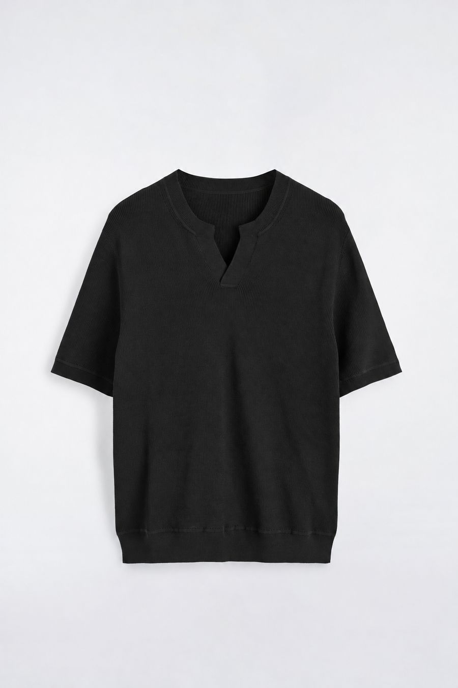 Black Split-Neck Knit Tee, men's henley