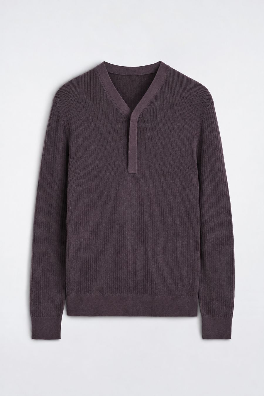 Plum Brown Ribbed Henley, men's henley